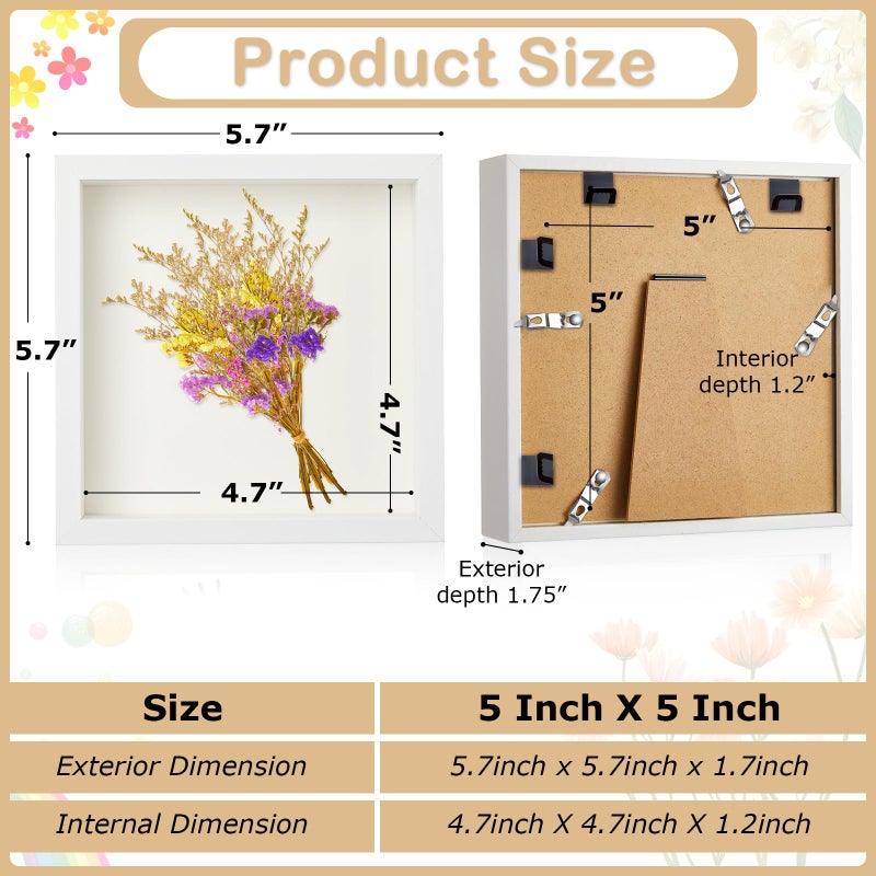 Tuanse 6 Pieces Shadow Box Picture Frame Square Shadow Boxes Display Cases for Sports Memorabilia Baby Items Wedding Memories Crafts Pins Awards Medals Tickets and Photos (5 x 5 Inch White) - Image 2