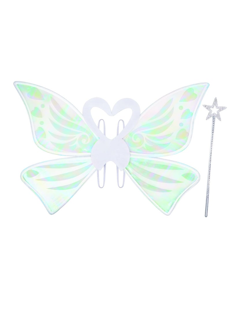 SYOSI Fairy Wings White Fairy Wings for Women Girl and Kids with Fairy Wand Butterfly Wings Wand Fairy Princess Costume Accessories Princess Set for Cosplay Dress up Birthday Party - Image 1