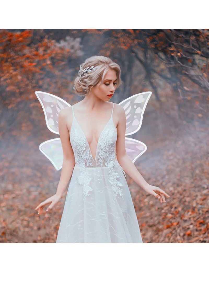 SYOSI Fairy Wings White Fairy Wings for Women Girl and Kids with Fairy Wand Butterfly Wings Wand Fairy Princess Costume Accessories Princess Set for Cosplay Dress up Birthday Party - Image 2