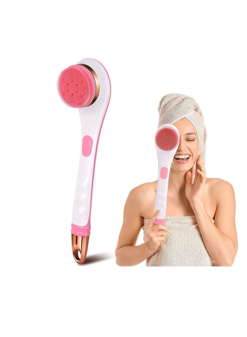 Excefore Electric Shower Brush Rechargeable Rotating Long Handle Back Scrubber Suitable 4 Types Brush Heads Pink - Image 1