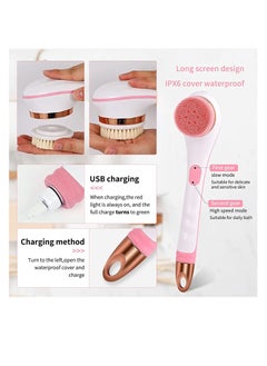 Excefore Electric Shower Brush Rechargeable Rotating Long Handle Back Scrubber Suitable 4 Types Brush Heads Pink  - Image 3