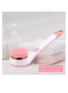 Excefore Electric Shower Brush Rechargeable Rotating Long Handle Back Scrubber Suitable 4 Types Brush Heads Pink  - Image 2