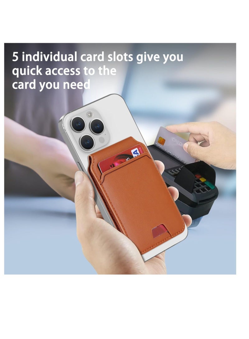 Captaintech Magsafe Wallet Stand, with Adjustable Magnetic Wallet Stand, Magnetic Leather Wallet for Magsafe, Magsafe Wallet for iPhone 15/14/13/12 Series, Stylish Vegan Leather (Brown) - Image 4