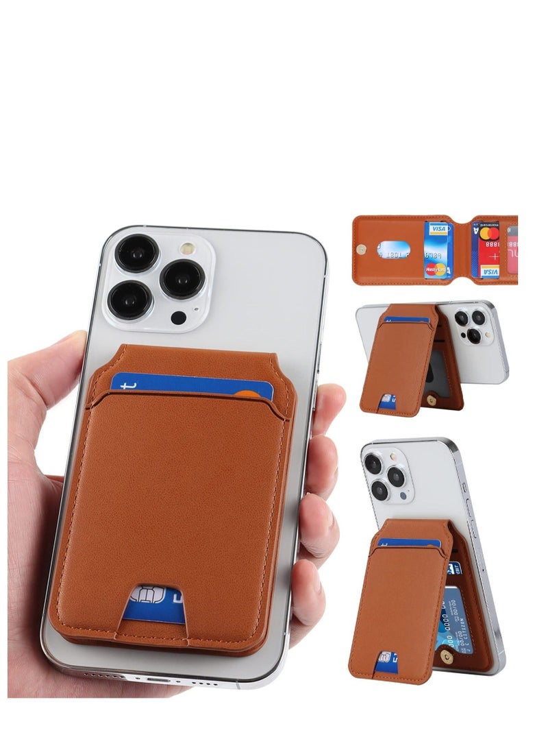 Captaintech Magsafe Wallet Stand, with Adjustable Magnetic Wallet Stand, Magnetic Leather Wallet for Magsafe, Magsafe Wallet for iPhone 15/14/13/12 Series, Stylish Vegan Leather (Brown) - Image 5