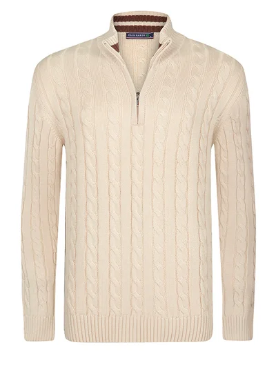 FELIX HARDY Cable Knit Half Zipper Pullover