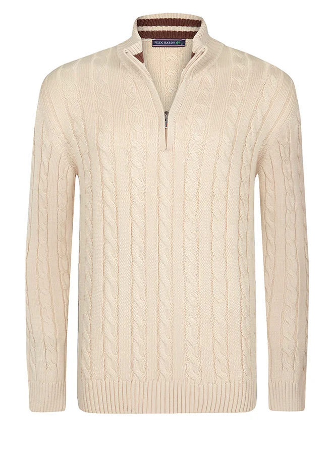 FELIX HARDY Cable Knit Half Zipper Pullover