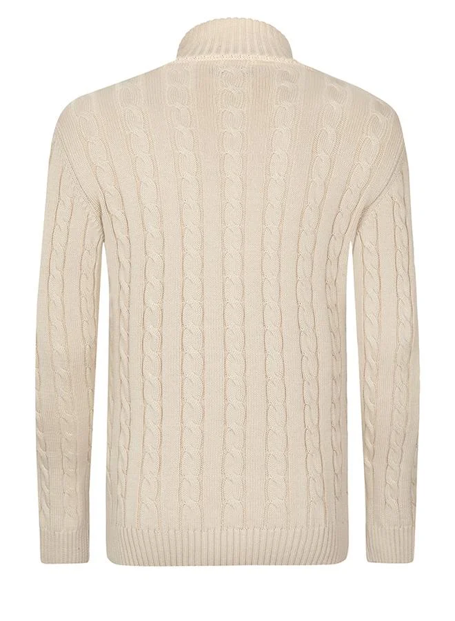 FELIX HARDY Beige Cable Knit Half Zipper Pullover for Men | Best Price UAE