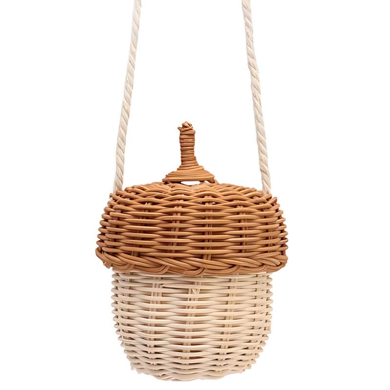 Woven Rattan Crossbody Basket Bag Cute Photography Prop 3.9 X 2.8 Inch Brown Decor - Image 2