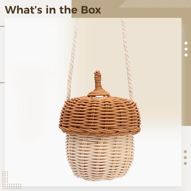 Woven Rattan Crossbody Basket Bag Cute Photography Prop 3.9 X 2.8 Inch Brown Decor - Image 3