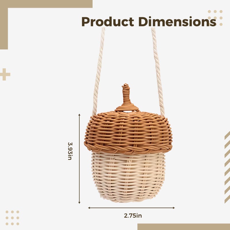 Woven Rattan Crossbody Basket Bag Cute Photography Prop 3.9 X 2.8 Inch Brown Decor - Image 4