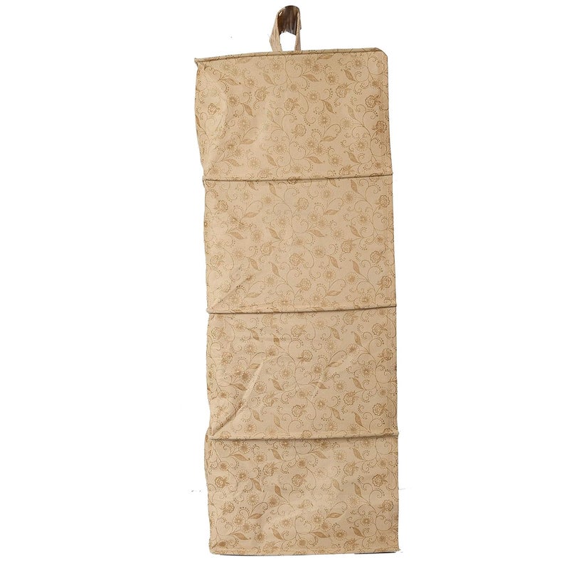 Kuber Industries Metalic Floral Print Non Woven Hanging 4 Shelves Foldable WardrobeCloset Cloth Organizer Set of 2 Beige RedKUBMART1169 - Image 3