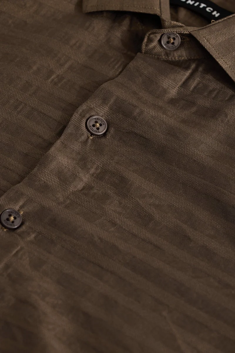 SNITCH Dark Brown Textured Long Sleeve Slim Fit Casual Shirt