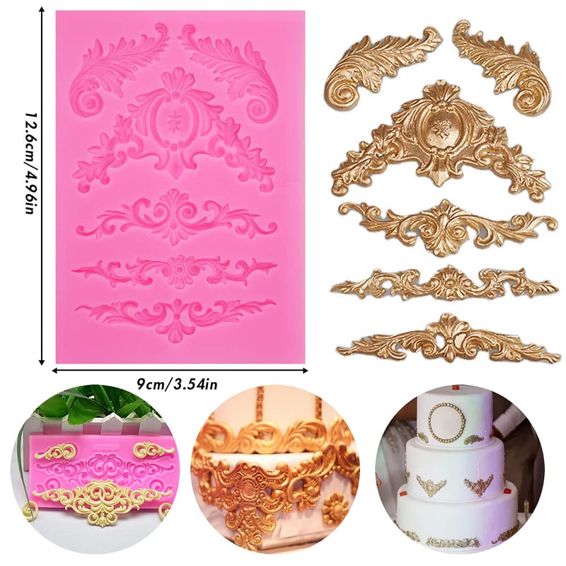 Rainmae Rainmae 5 Pcs Baroque Style Curlicues Scroll Lace Fondant Silicone Mold  Relief Flower Lace Mould Filigree Mold 3D Sculpted Decoration  Cupcake Topper  Jewelry  Polymer Clay  Crafting Projects  - Image 2