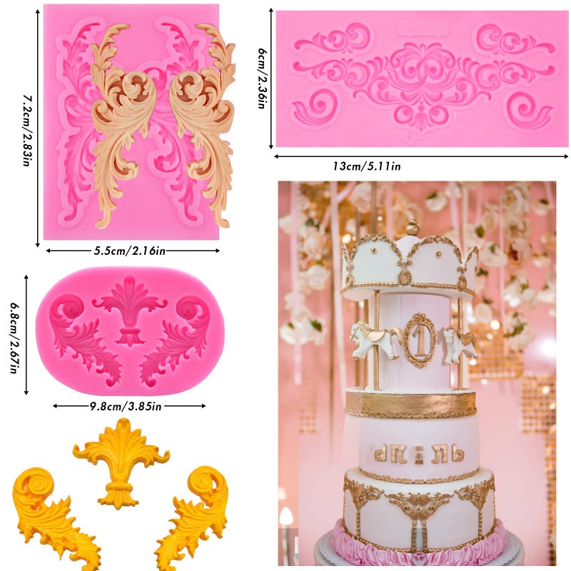 Rainmae Rainmae 5 Pcs Baroque Style Curlicues Scroll Lace Fondant Silicone Mold  Relief Flower Lace Mould Filigree Mold 3D Sculpted Decoration  Cupcake Topper  Jewelry  Polymer Clay  Crafting Projects  - Image 3