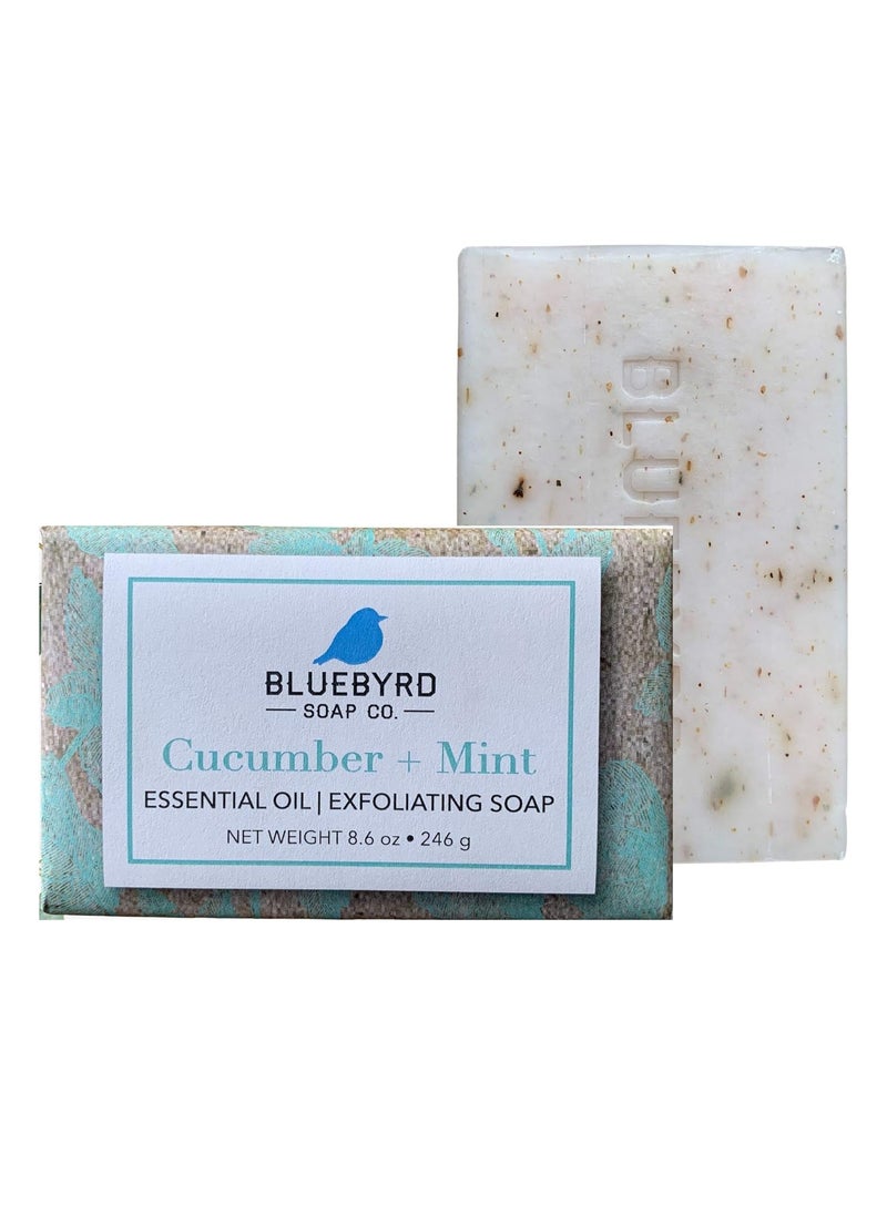 BLUEBYRD SOAP CO. BLUEBYRD Soap Co. Cucumber & Mint Exfoliating Soap Bar, 100% Vegan Cold Press Large Soap Bars, Scented with Premium Essential Oils, Scrub Soap Bars for Men and Women, Exfoliate Body Naturally with Oatmeal, Shea Butter, Olive Oil, 8.6oz(CUCUMBER & MINT) 