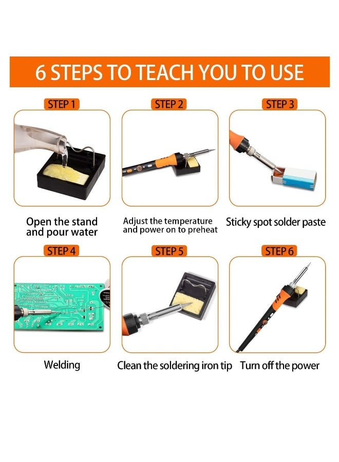 Soldering Iron kit, Soldering Gun, 8-in-1 Solder Iron kit Tool, Adjustable Temperature from 200 to 450℃ with 5 Soldering Iron Tips, Solder Wire, Soldering Iron Stand Soldering Repair Electronics  - Image 5