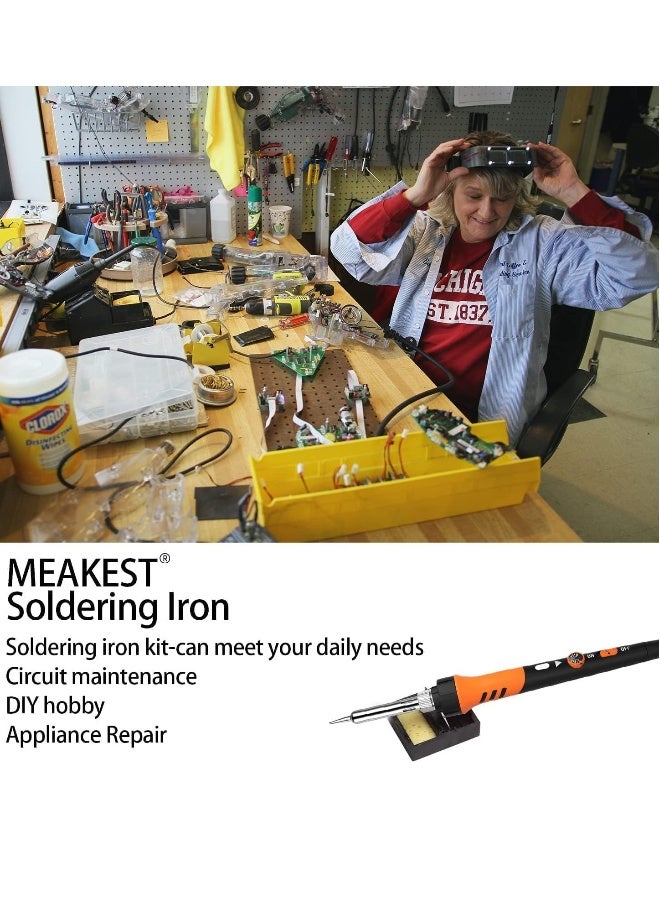 Soldering Iron kit, Soldering Gun, 8-in-1 Solder Iron kit Tool, Adjustable Temperature from 200 to 450℃ with 5 Soldering Iron Tips, Solder Wire, Soldering Iron Stand Soldering Repair Electronics  - Image 2