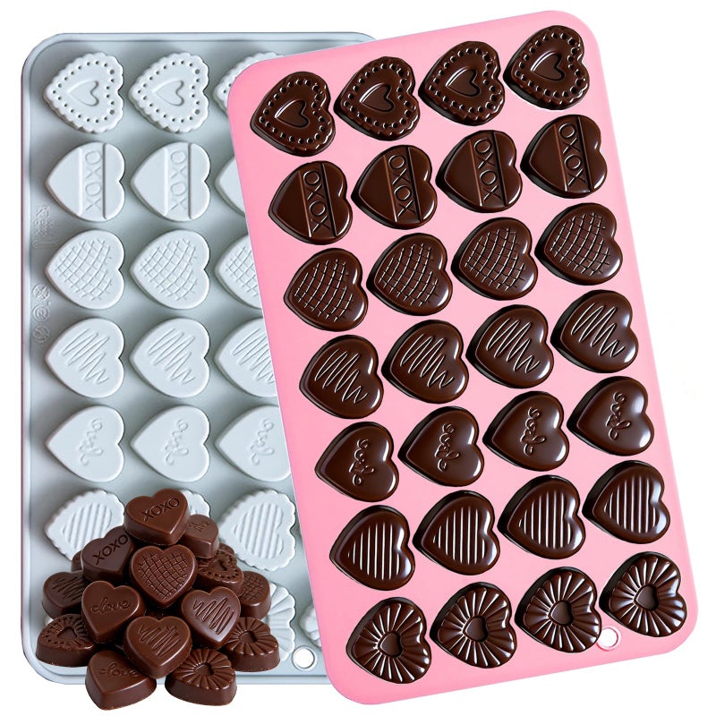 Ceoyiler 2Pcs Heart Silicone Molds, 28-Cavity Premium Heart Chocolate Silicone Molds, Non-Stick Chocolate Molds for Baking, Making Chocolates, Cakes, Candies, and Soaps - Image 1