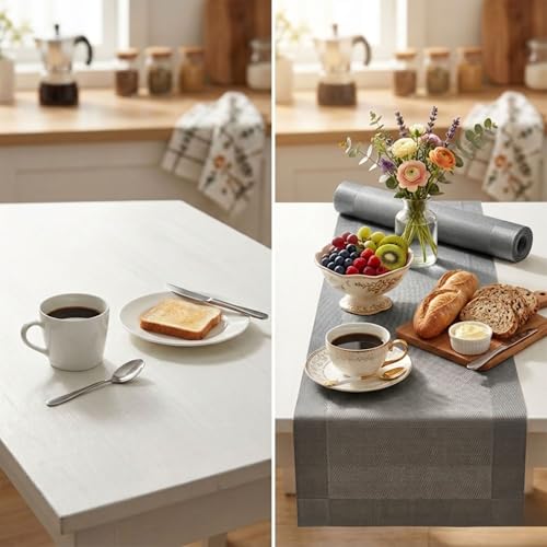 Ramkuwar Modern Dining Table Runner & Placemat Heat-Resistant Non-Slip Washable PVC Dining Mats for Kitchen Parties Dinners & Home Decor (Set of 6 - Silver) - Image 3
