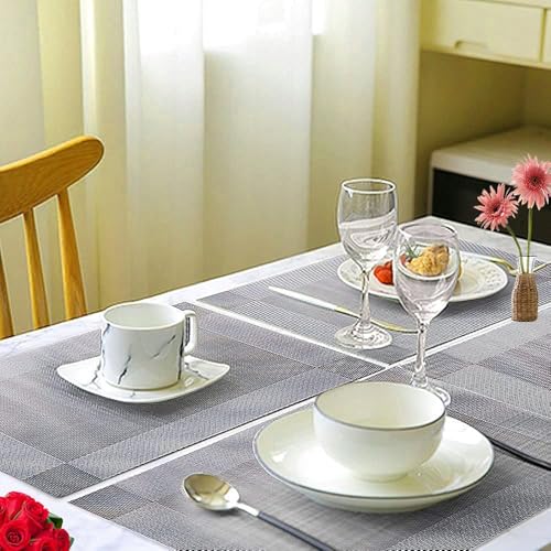 Ramkuwar Modern Dining Table Runner & Placemat Heat-Resistant Non-Slip Washable PVC Dining Mats for Kitchen Parties Dinners & Home Decor (Set of 6 - Silver) - Image 4