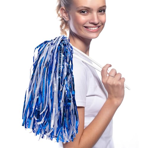 Anderson's Metallic Blue and White Foil Textured School Spirit Shakers, Cheerleader Pom Poms, Football Basketball Homecoming, Squad, Team, Party, Dance, Club, Performance, Fan Celebration Pack of 10 - Image 2