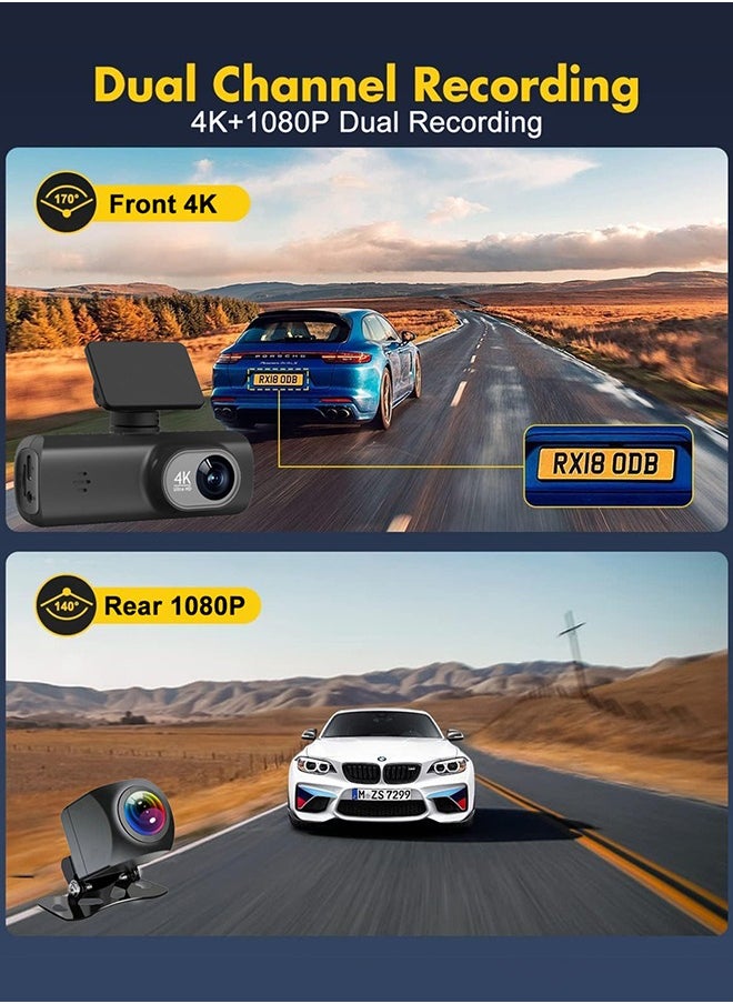 Digisand - Dash Cam 4K Dual-Cchannel Dash Car Camera Recorder 3840*2160P With GPS WiFi Car DVR 24H Parking Monitor Black Box - Image 1
