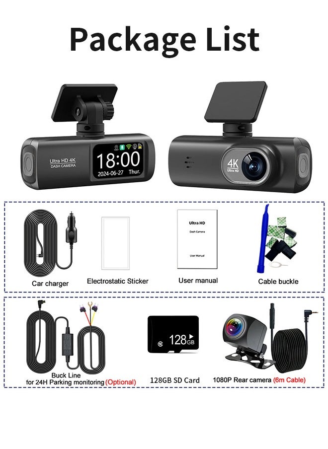 Digisand - Dash Cam 4K Dual-Cchannel Dash Car Camera Recorder 3840*2160P With GPS WiFi Car DVR 24H Parking Monitor Black Box - Image 1