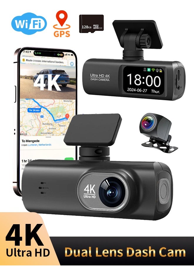 Digisand - Dash Cam 4K Dual-Cchannel Dash Car Camera Recorder 3840*2160P With GPS WiFi Car DVR 24H Parking Monitor Black Box - Image 1