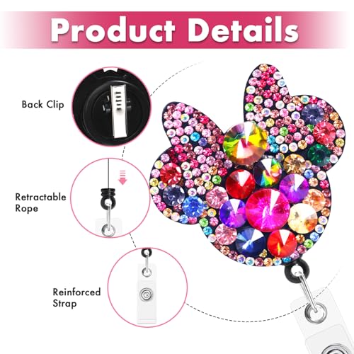 KYLELOVE Retractable Badge Holder Rhinestone Bling Nursing Badge Reels with ID Clip for Nurses Doctors Students,24 inch Retractable Cord - Image 3