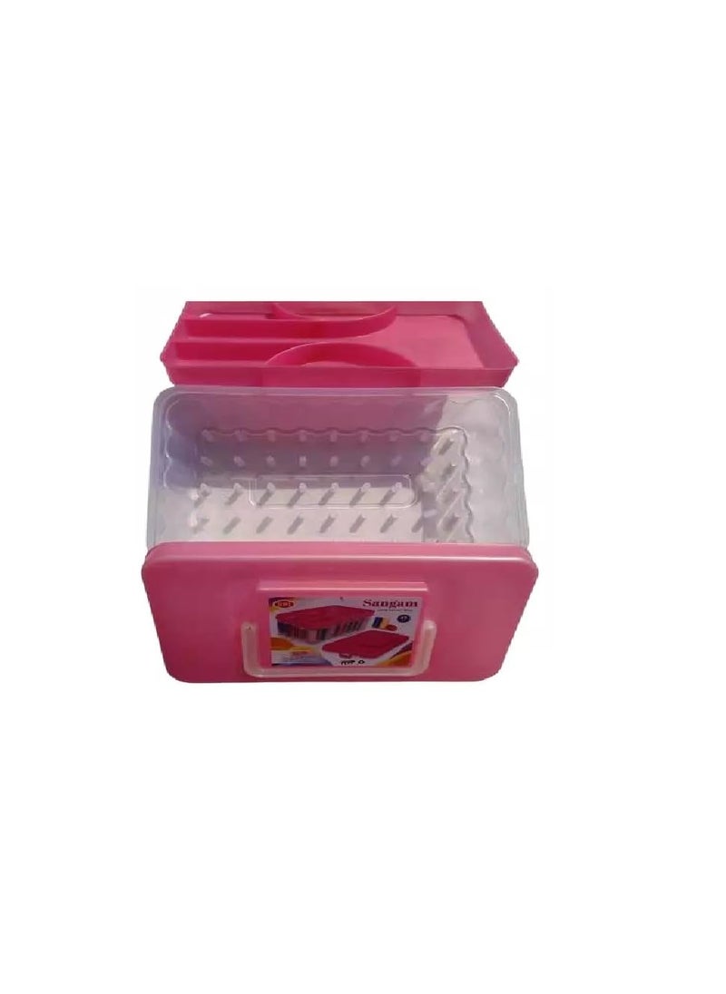 Shri RaghuviR Glow Heavy Plastic 90 Degree 45 Reels Storage Sewing Organizer Rectangular Tailoring Accessories Box with 27 Needle Kit Free Empty Big Size Box 45 Spools Tailor kit