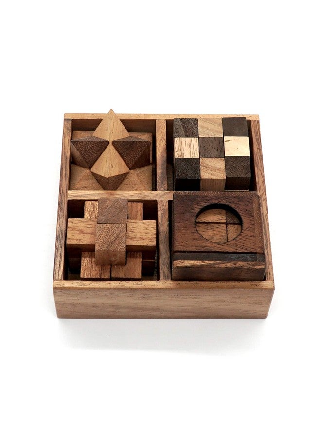 BSIRI Wooden Puzzle Box Set (4 Games) - Challenging Brain Teasers 3D Puzzles for Adults, Interlocking Games for IQ Test. Ideal for Rustic Patio Decor, Unique Gift for Christmas and Birthdays - Image 1