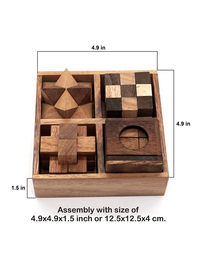 BSIRI Wooden Puzzle Box Set (4 Games) - Challenging Brain Teasers 3D Puzzles for Adults, Interlocking Games for IQ Test. Ideal for Rustic Patio Decor, Unique Gift for Christmas and Birthdays - Image 4