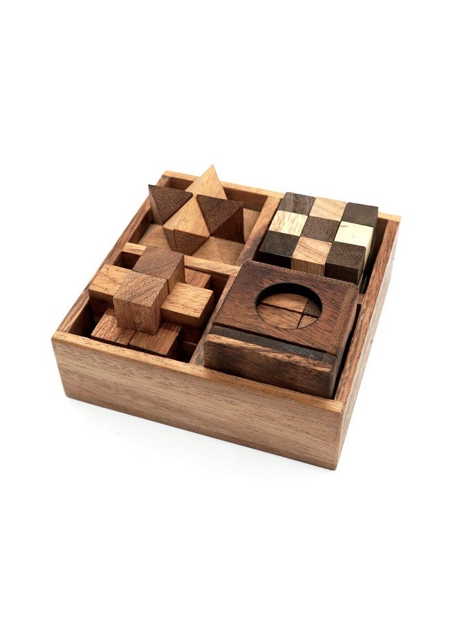 BSIRI Wooden Puzzle Box Set (4 Games) - Challenging Brain Teasers 3D Puzzles for Adults, Interlocking Games for IQ Test. Ideal for Rustic Patio Decor, Unique Gift for Christmas and Birthdays - Image 5