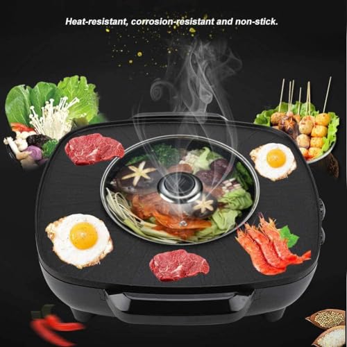 VBM Non-Stick Portable Electric Barbecue Stove/Grill with Hot Pot 2 in 1 Indoor Non-Stick Electric Hot Pot and Griddle for Korean BBQ, Steaks, Shabu - Shabu and Noodles,Soup Maker-Electric Cooker - Image 5