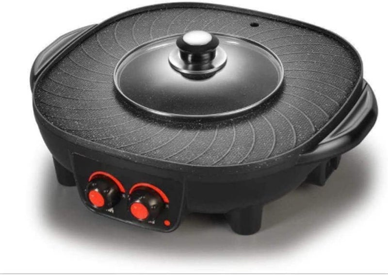 VBM Non-Stick Portable Electric Barbecue Stove/Grill with Hot Pot 2 in 1 Indoor Non-Stick Electric Hot Pot and Griddle for Korean BBQ, Steaks, Shabu - Shabu and Noodles,Soup Maker-Electric Cooker - Image 3