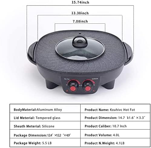 VBM Non-Stick Portable Electric Barbecue Stove/Grill with Hot Pot 2 in 1 Indoor Non-Stick Electric Hot Pot and Griddle for Korean BBQ, Steaks, Shabu - Shabu and Noodles,Soup Maker-Electric Cooker - Image 4