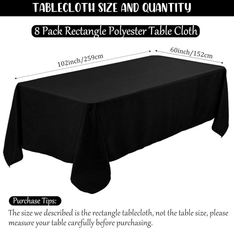 klarako 8 Pack Thick Premium Black Tablecloth 60 x 102 Inch, Rectangle Table Clothes for 6 Foot Rectangle Tables Washable Polyester Fabric Table Covers for Wedding Party Reception Banquet Buffet Restaurant - Image 2