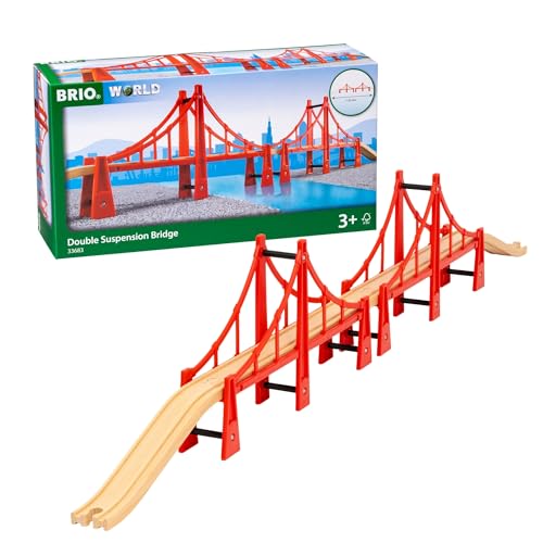 BRIO World Double Suspension Bridge  FSCCertified Longest Wooden Train Track Bridge  Compatible with All BRIO Railway Sets  5Piece Set of 2 Bridges  3 Tracks  Creative Fun for Kids Ages 3  Up - Image 1