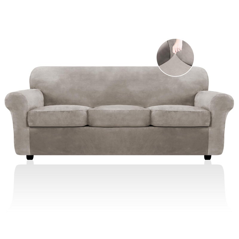 FestiCorp FestiCorp 4 Piece Velvet Sofa Covers for 3 Seat Cushion Couch Sofa Slipcovers Stretch Couch Cover Thick Furniture Protector for Dogs Pets Sofa Taupe 