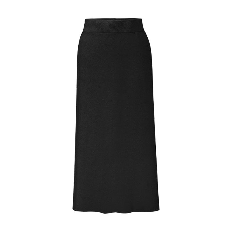 Wool Midi Skirt Women Autumn Winter Plus Size Knitted Pencil Skirt Black