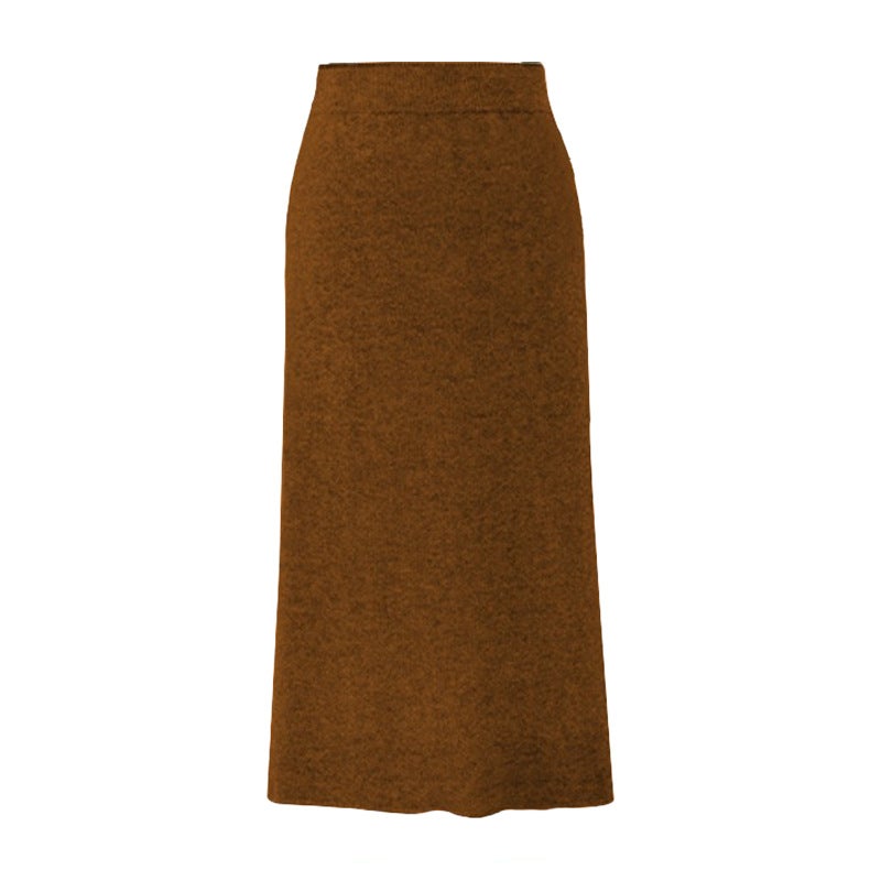 Wool Midi Skirt Women Autumn Winter Plus Size Knitted Pencil Skirt Black