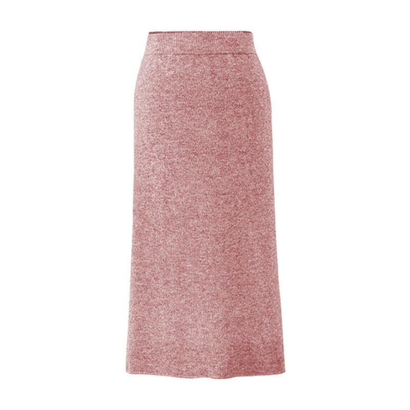 Wool Midi Skirt Women Autumn Winter Plus Size Knitted Pencil Skirt Black