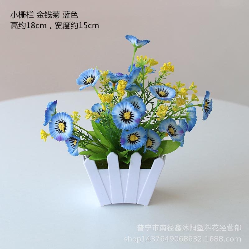 Artificial Flower Set Dining Table Green Plant Small Potted Plant Interior Decoration Plastic Flower Art Mini Fence Flower Bonsai Decoration - Image 1