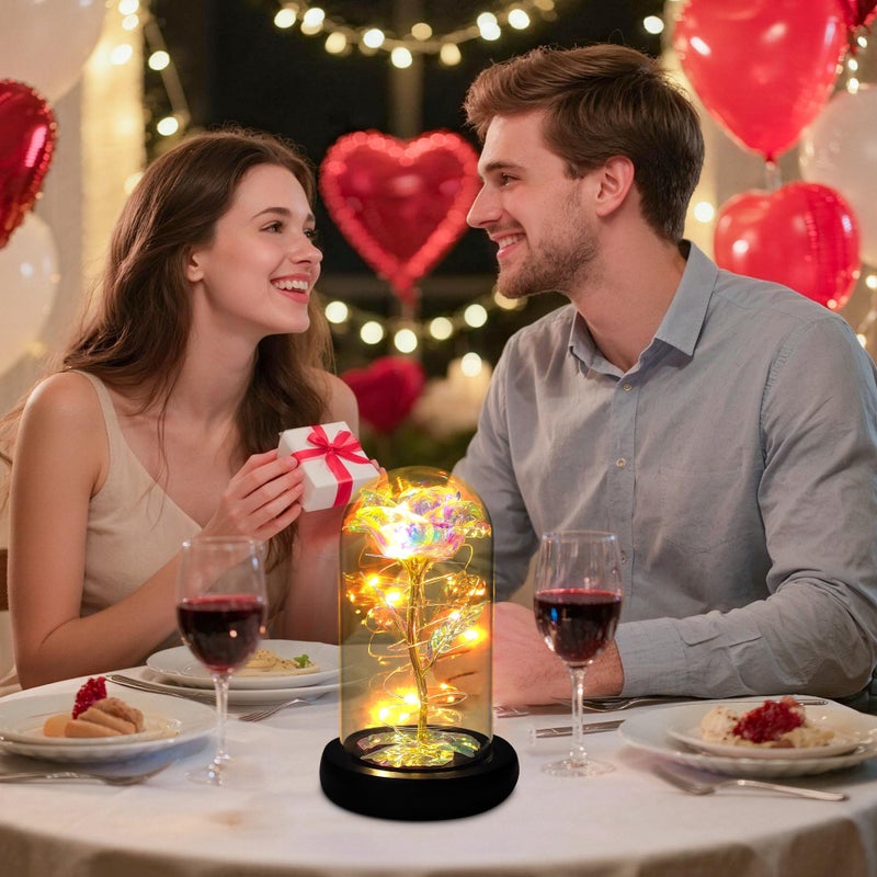 Childom Birthday Gifts for Women,Christmas Rose Gifts for Mom,Women,Her,Wife,Grandma,Light Up Rose in Glass Dome,Colorful Rainbow Flowers for Delivery Christmas,Anniversary,Valentines Day,Mothers Day - Image 4