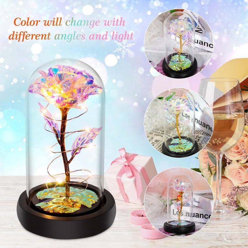 Childom Birthday Gifts for Women,Christmas Rose Gifts for Mom,Women,Her,Wife,Grandma,Light Up Rose in Glass Dome,Colorful Rainbow Flowers for Delivery Christmas,Anniversary,Valentines Day,Mothers Day - Image 5