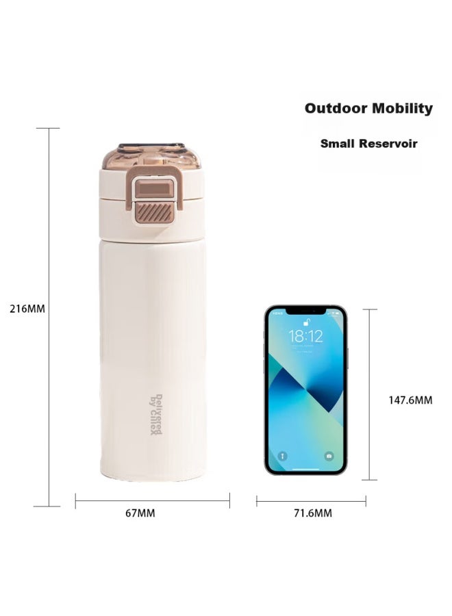 cille Xile Insulated Cup, 316 Stainless Steel, Dual-use Cup, Large Capacity, Portable, Straw Cup, For Men And Women, Car-mounted, Travel, Straight Cup, 400ml - Image 3