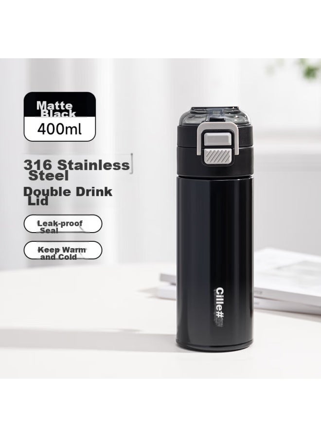 cille Xile Insulated Cup, 316 Stainless Steel, Dual-use Cup, Large Capacity, Portable, Straw Cup, For Men And Women, Car-mounted, Travel, Straight Cup, 400ml - Image 1