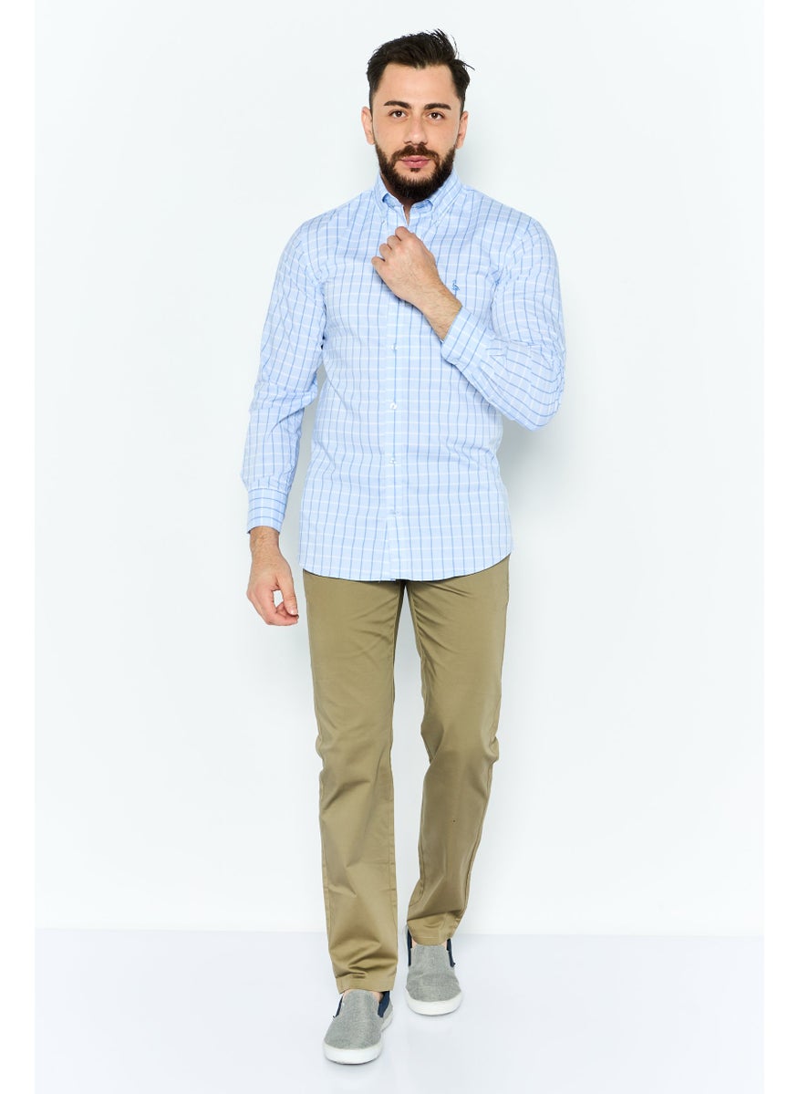 Tailorbyrd Men Performance Fit Long Sleeve Windowpane Casual Shirt, Light Blue  - Image 2