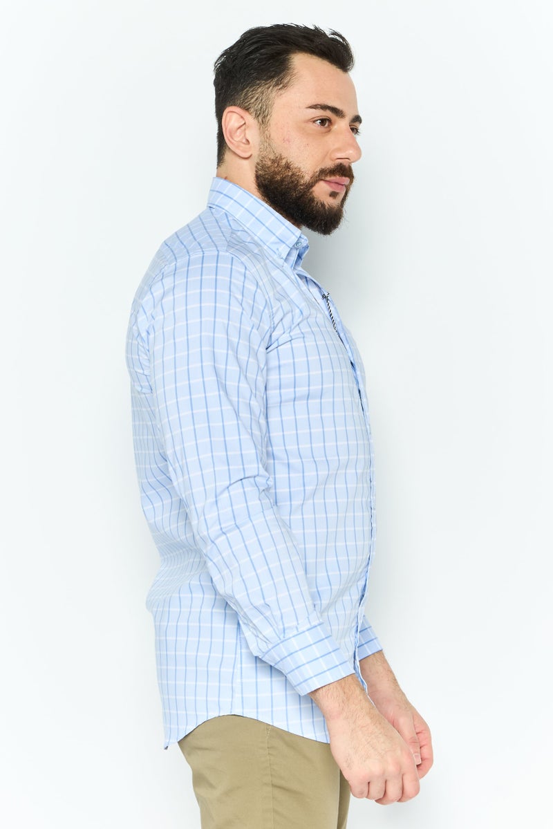 Tailorbyrd قميص كاجوال بأكمام طويلة للرجال بتصميم نافذة، أزرق فاتح - Image 4