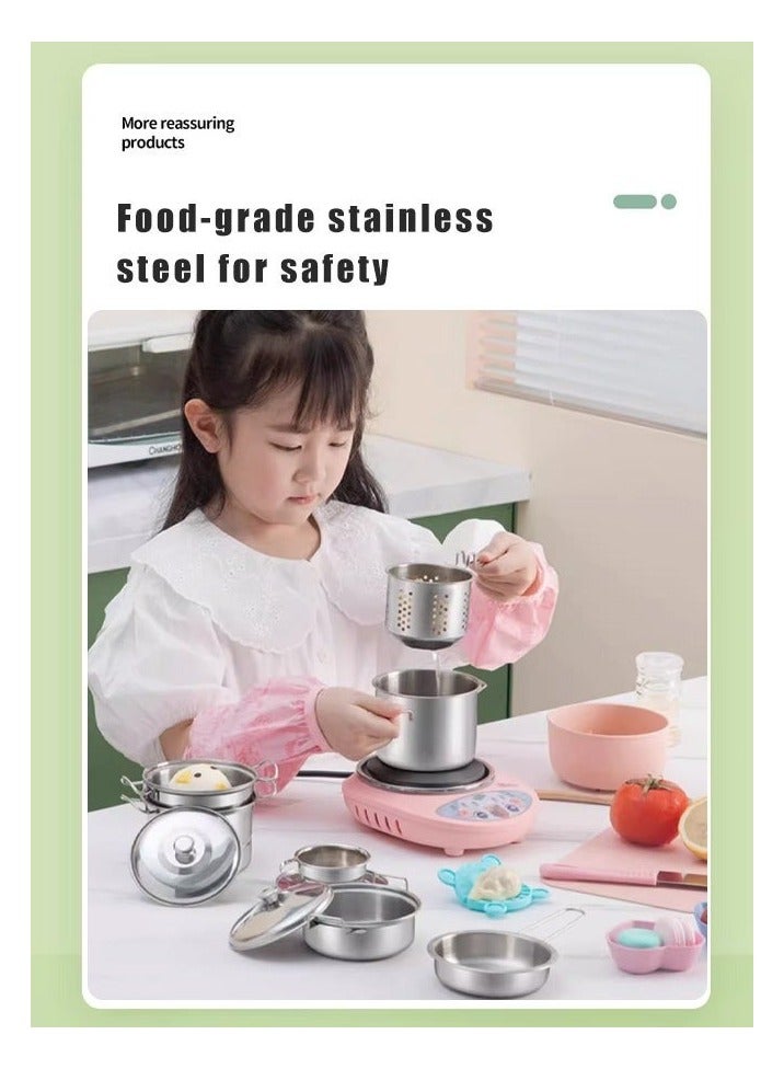 LIXADA 22 قطعة مجموعة مطبخ مصغرة للطهي الحقيقي - مجموعة اللعب الكاملة للطهاة الصغار لتعلم واللعب - Image 2